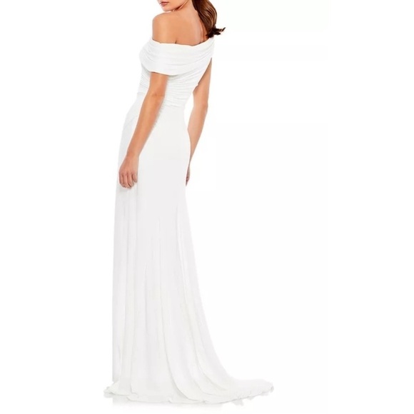 NEW Ieena For MAC DUGGAL Ivory Ruched ONE SHOULDER Trumpet EVENING Dress GOWN 4 - Picture 3 of 8
